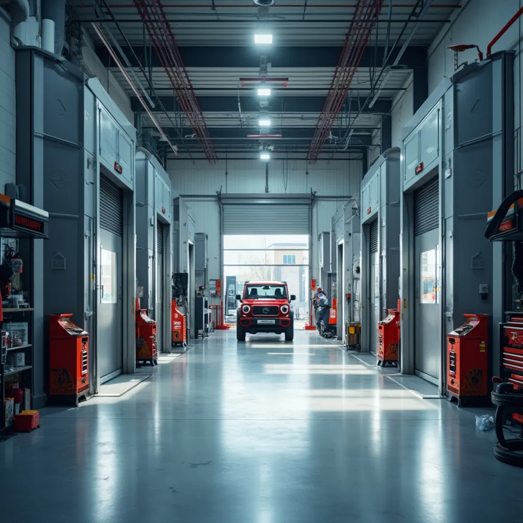 Interior del taller AutoMaster España mostrando equipamiento moderno